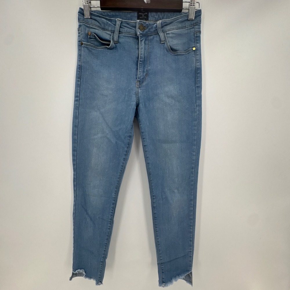 Just Black Skinny Jeans Women 28 Blue Denim Cotton Stretch Mid Rise Raw Step Hem